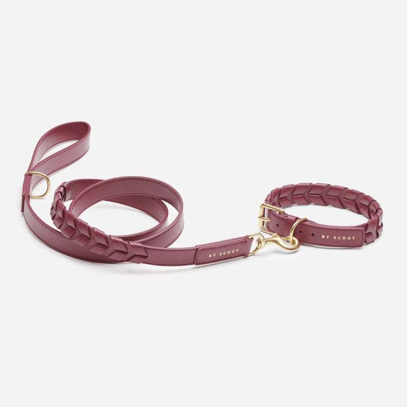 Collier tressé couleur bordeaux, en cuir végan