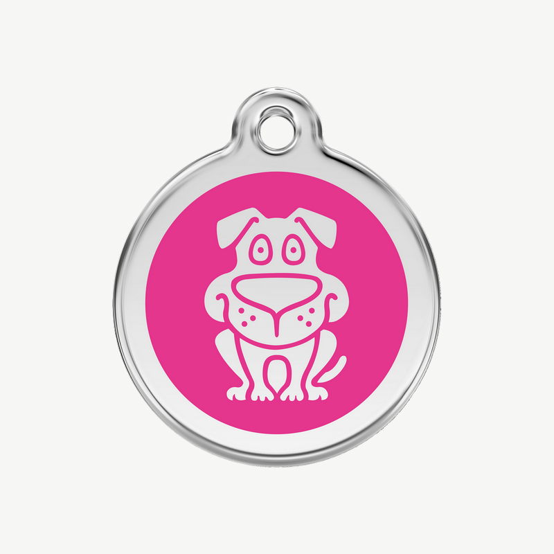 Médaille chien à graver, coloris rose bonbon, taille M